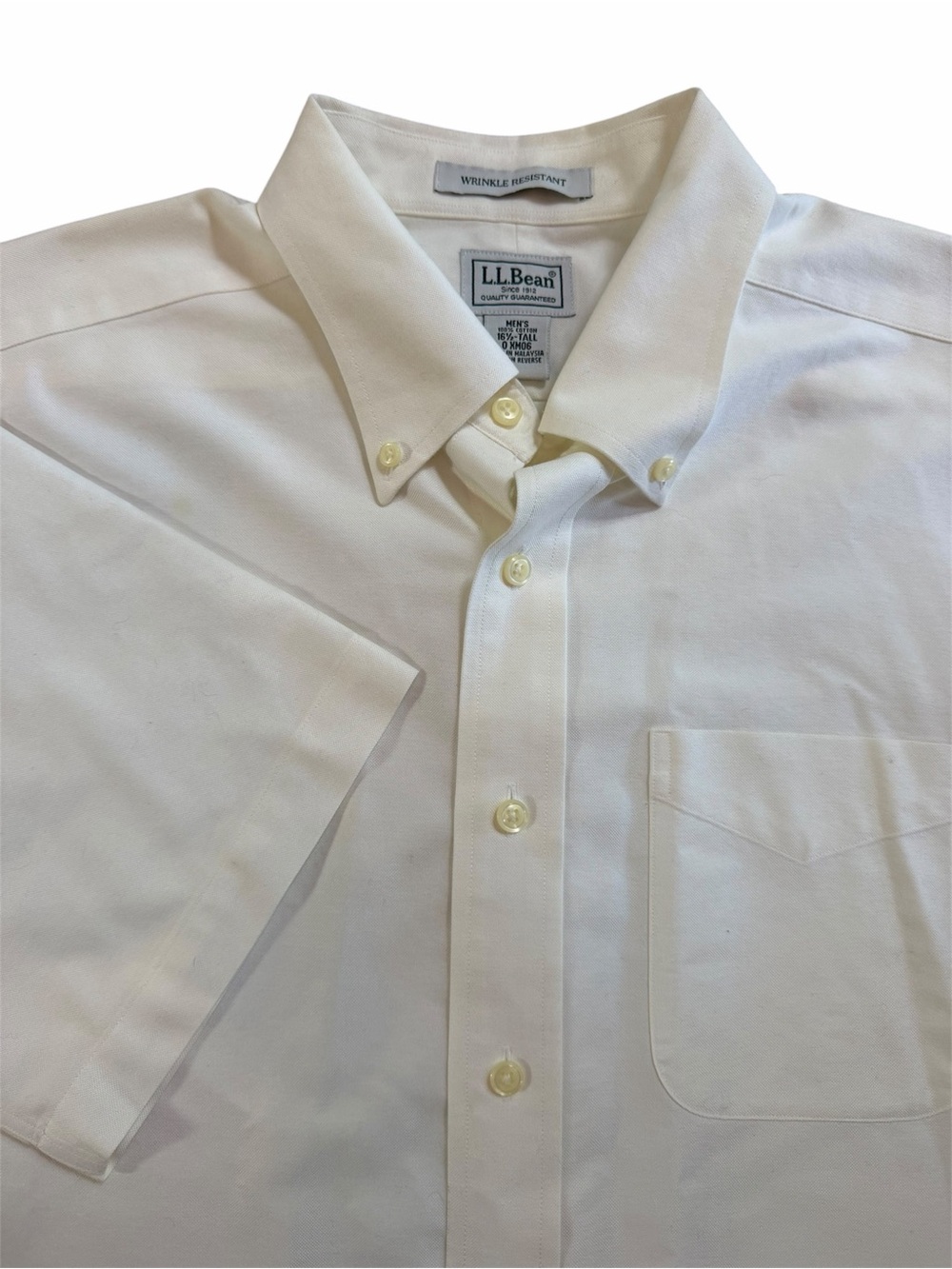 L.L. Bean White Short-Sleeve Button-Down Dress Shirt
